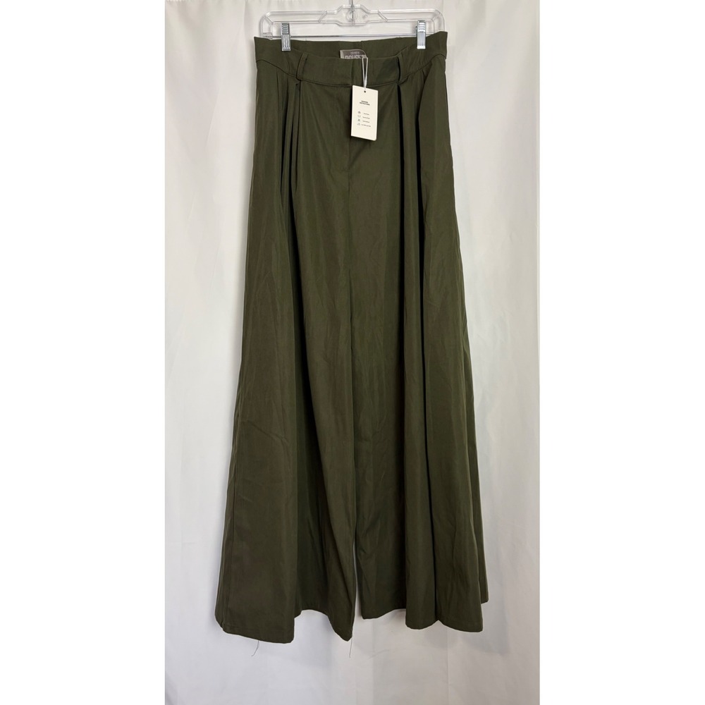 Benaar Los Angeles Olive Green Pleated Wide Leg Trousers Pants Large NWT